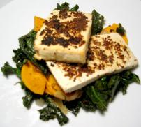 Mustard-crusted Tofu with Kale and Sweet Potato