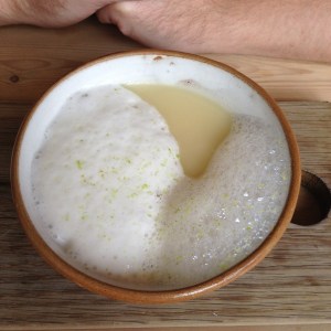 Parsnip soup with coconut and lime foams.